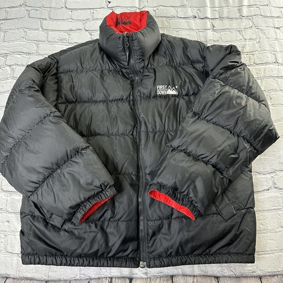 First Down Other - First Down USA Duck Down Puffer XL Jacket Black Red Winter Coat Reversible VTG